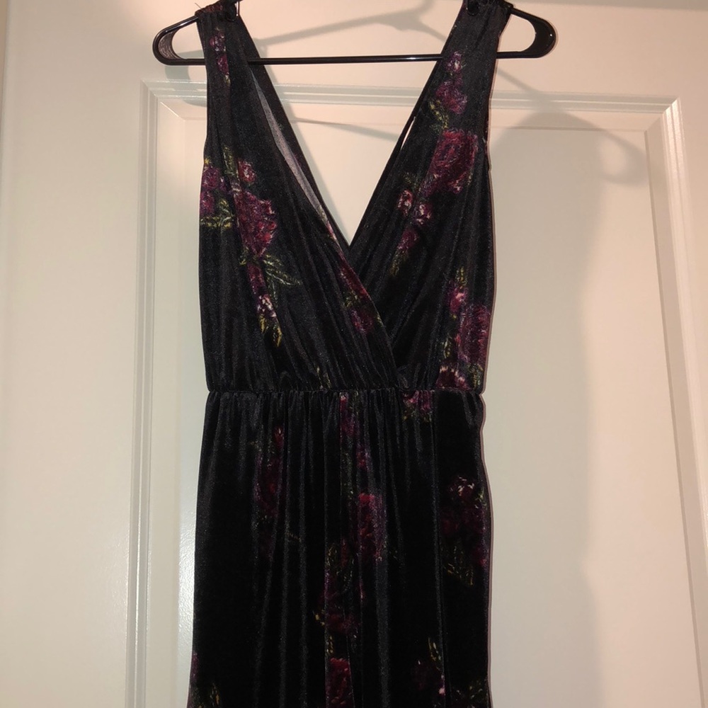 Velvet floral romper with wide leg cutouts